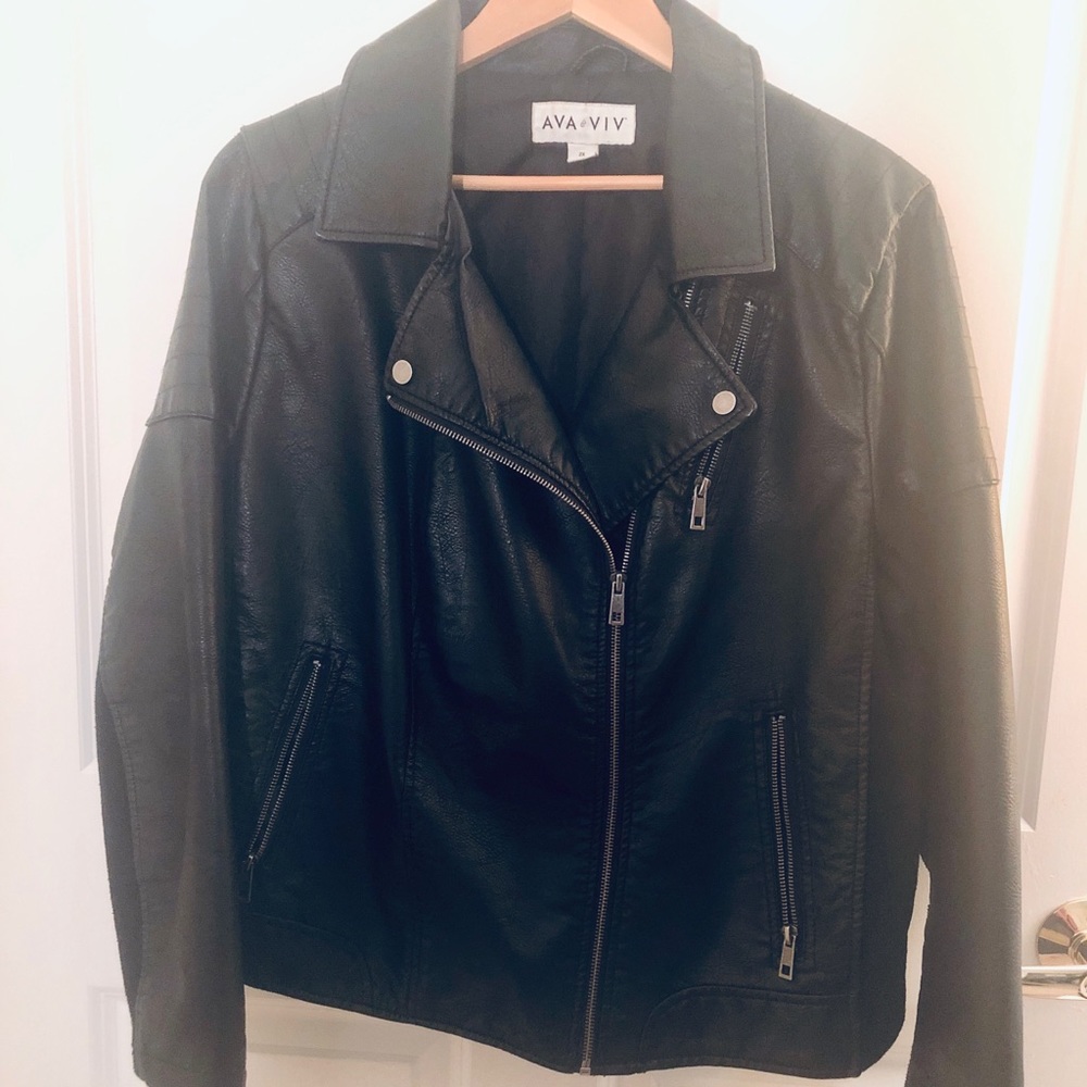 Plus-Sized Black Faux Leather Motorcycle Jacket